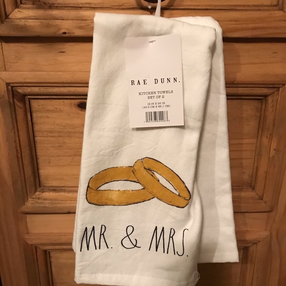 Rae Dunn “Mr & Mrs” kitchen towels.